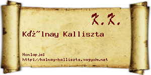 Kálnay Kalliszta névjegykártya